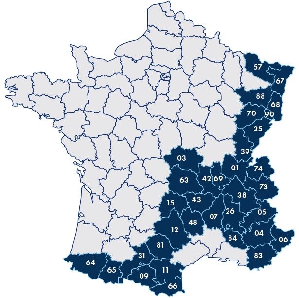 Carte des départements concernés par la Loi Montagne